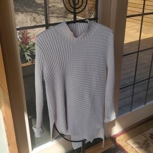 Cabi 3363 Turnabout Sweater Cream Ribbed Cotton Mock Neck Open Back Tie Mens M